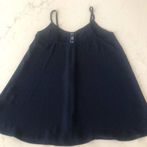 Navy Spaghetti Strap Flowy Top w/Braided Trim Accent - Picture 4 of 6